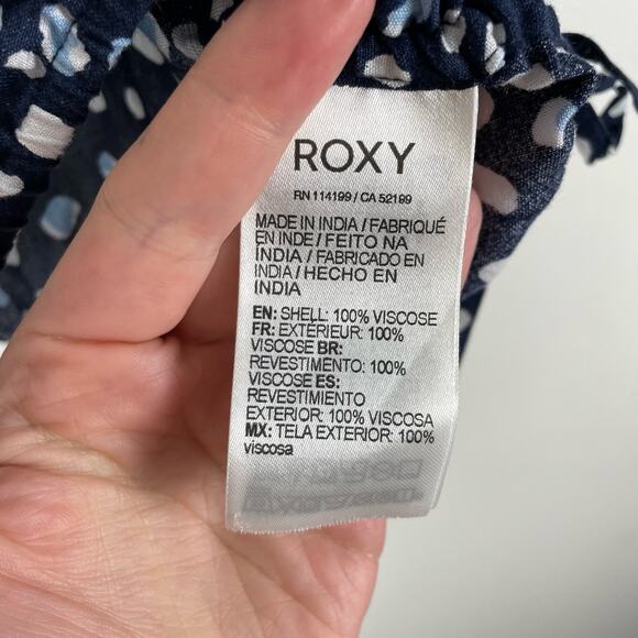 Roxy Dear Amor Dot Print Crop Top Blue White Size S Puff Sleeve Squareneck - Picture 8 of 10